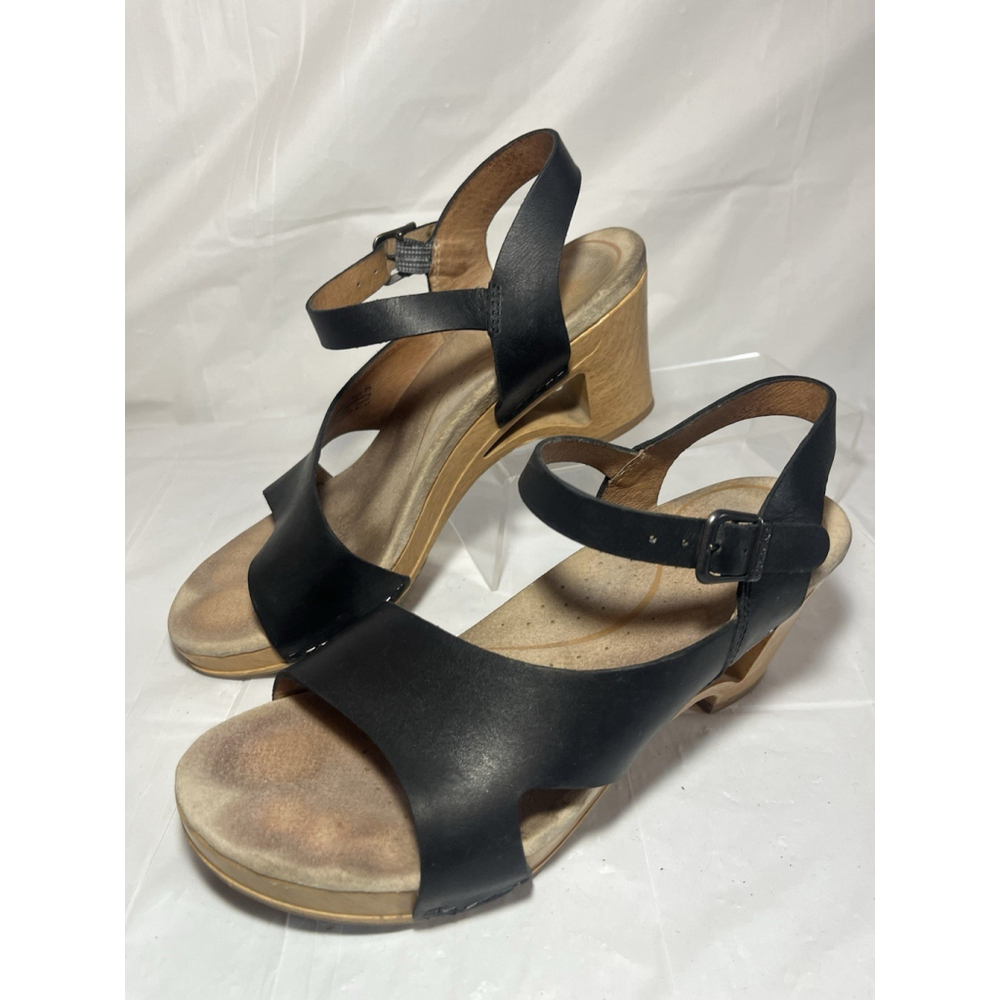 Dansko Tasha Black Leather Slingback Wedge Clog Sandals size 39 Us size 8.5-9 - Picture 3 of 15